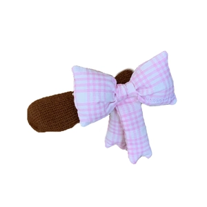 Pink checkered bow door handle cover with embroidery for children room safety