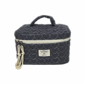Trousse de maquillage matelassée à motif cœur avec carreaux noirs et blancs et poignée