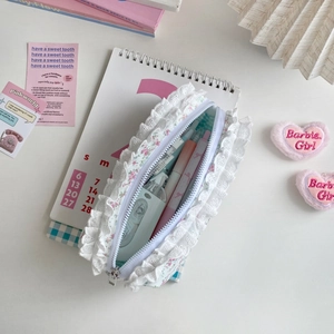 Trousse à crayons en dentelle florale avec grande capacité et design élégant coréen