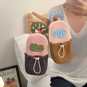 Cartoon high-capacity standing pencil case with cute embroidery and handles