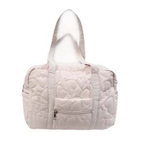 Sac de voyage matelassé rose clair avec motifs de cœur et passant pour valise
