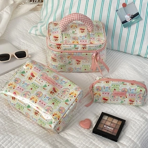 Trousse De Maquillage Rangement Imperméable Tissu PU Grande Capacité Voyage Portable Dessin Animé Floral Mignon Pour Femmes