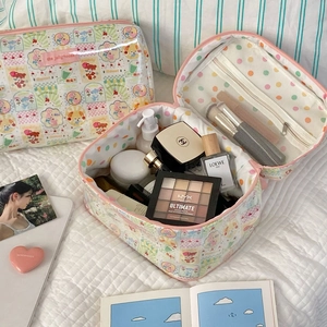 Lot de trousses à maquillage fleuries imperméables avec fenêtre et grand volume