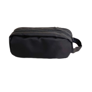 Minimalist black large capacity pencil case with double zipper and side handle strap