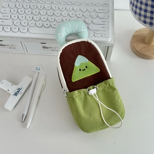 Top view of creative JOLLY pencil case with mountain embroidery and drawstring pocket