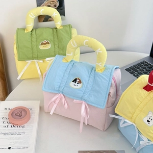 Three quilted cotton lucky makeup bags with cute cartoon patches and bow details
