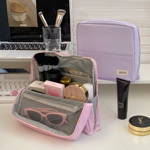 Macaron pastel large capacity cosmetic bags with multi-layer organizer compartments