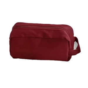 Large capacity nylon pencil case in deep red with convenient carrying handle