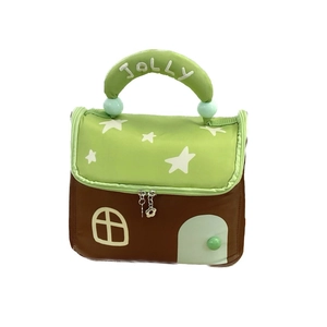 Star pattern house-shaped toiletry bag with JOLLY embroidery and flower charm