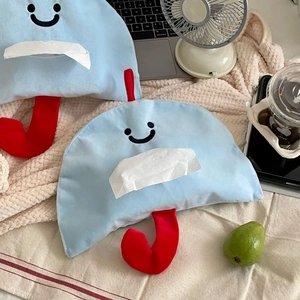 Porte-mouchoirs créatif en peluche bleu clair en forme de parapluie avec anse rouge
