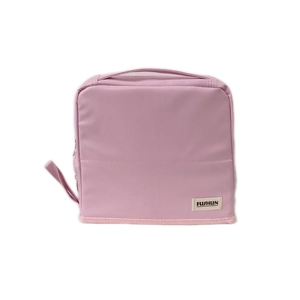 Pink large capacity waterproof travel makeup bag with handle and FUSHUN brand label