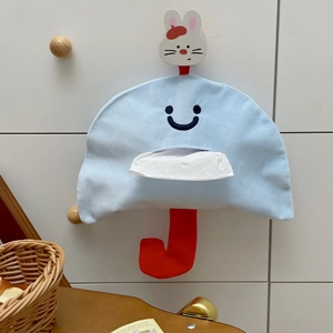 Sac à mouchoirs suspendu en forme de parapluie bleu clair avec crochet lapin et smiley