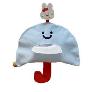 Sac à mouchoirs en forme d'apapluie bleu avec poupée lapin et poignée rouge