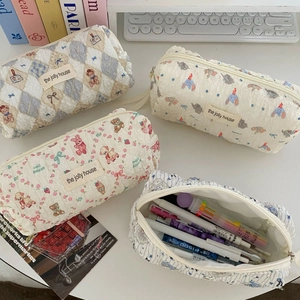 Quilted cotton pencil cases with floral and animal prints for large stationery storage