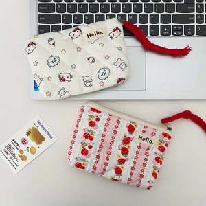 Quilted cotton mini coin purse set with cute cartoon patterns and red zipper pulls