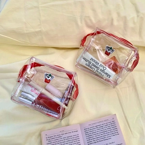 Set of two transparent PVC cosmetic bags with cute koala patches and red zippers