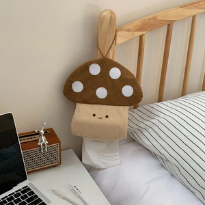 Mushroom Shape Hanging Tissue Box Cover Corduroy Wall Mounted Paper Napkin Storage Bag Cute Polka Dot Embroidery Home