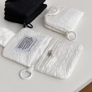 Mini Coin Purse Card Holder Pleated Quilted Canvas Pouch With Hanging Ring Portable Storage Bag For Women Girls