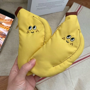 Mini pochettes en toile en forme de banane avec broderie pour monnaie et écouteurs