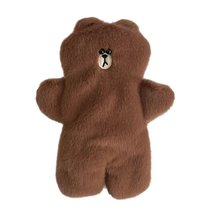 Brown plush bear pencil case for students featuring cute embroidered facial details