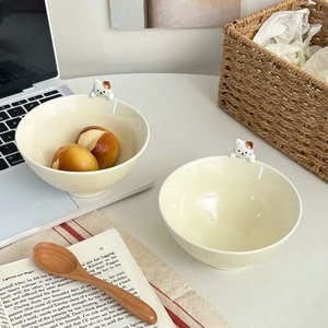 Bol en céramique japonais avec chaton 3D pour riz et desserts, style mignon et créatif