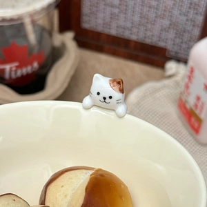 Bol en céramique style japonais avec figurine de chat 3D pour desserts et riz