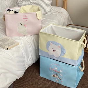 Collapsible animal cartoon storage baskets with cotton rope handles in soft pastel colors