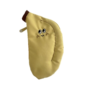 Petit porte-monnaie mignon en toile forme banane avec broderie et fermeture éclair