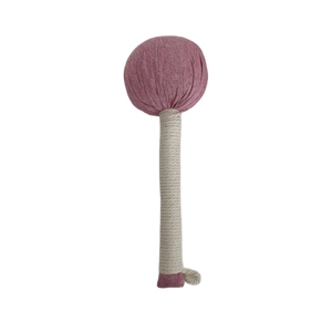 Handmade mugwort massage hammer with pink cotton fabric and rope-wrapped handle for wellness