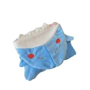 Cute blue shark wearable flannel blanket with soft teeth and fin details for office nap