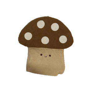 Brown corduroy mushroom tissue box holder with a cute smiling face and polka dots