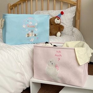Collapsible canvas storage baskets with cute cartoon puppy and cat prints and rope handles