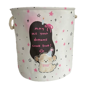 Collapsible Westie puppy canvas laundry basket with cotton rope handles for storage
