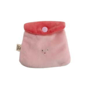Cute pink strawberry pudding plush coin purse with embroidery and button closure