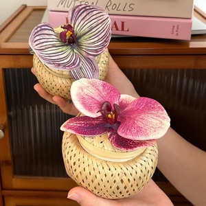 Handcrafted bamboo storage baskets with orchid flowers for wedding gift and home decor