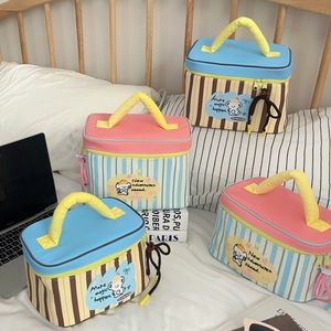 Insulated Lunch Bag Portable Cartoon Striped Dog Thermal Storage Pouch For Outdoor Picnic Office School Travel Use