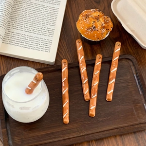 Ceramic Coffee Stirring Rod Baguette Bread Shape Cute Smiley Face Novelty Drink Stirrer Stick Beverage Decor