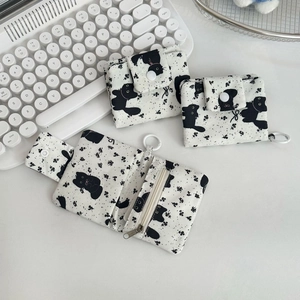 Cat print fabric coin purse with multiple card slots and zipper compartment