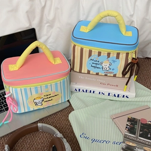 Cartoon striped thermal lunch bag with koala print and soft handles for camping