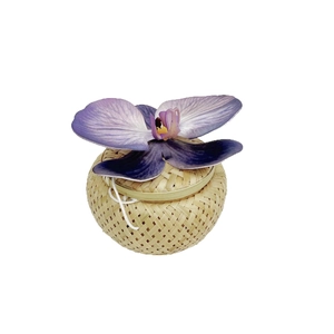 Bamboo woven wedding gift box with purple orchid flower and cotton rope decoration
