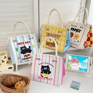 Assorted cute cartoon thermal lunch bags with durable cotton rope handles and zip closure