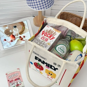 Ins style cartoon insulated lunch bag with thick aluminum foil and FAMILY print