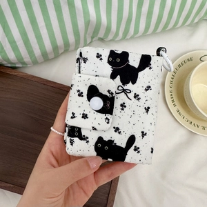 Close-up of cute kitten floral mini coin purse with snap button and hanging loop