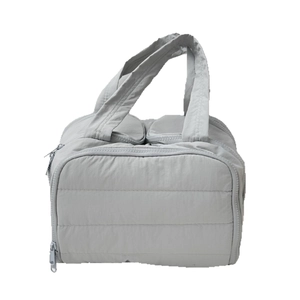 Trousse de toilette matelassée grise en nylon avec grande capacité et poignée fixe