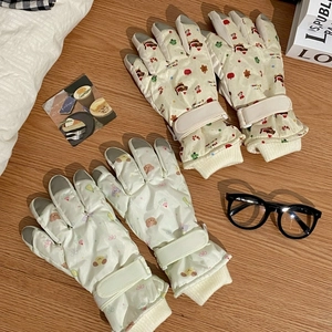 Waterproof Christmas ski gloves with warm fleece lining and adjustable wrist strap