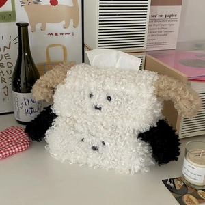Plush Dog Tissue Box Cover Soft Lamb Wool Puppy Shaped Desktop Decorative Creative Cartoon Paper Holder Home Decor