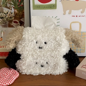 Cute plush poodle tissue box cover in cream fleece for creative home or car desk decor