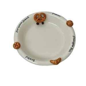 Ceramic cream bowl with 3D embossed croissant and pretzel bakery theme decorations