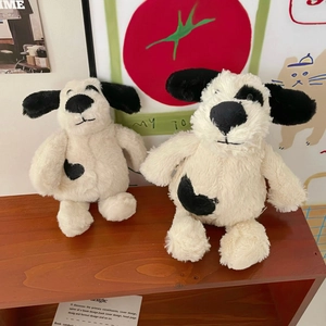 Cute Plush Puppy Dog Toy Soft Stuffed Animal With Black Heart Spotted Design For Kids Room Decor Bag Pendant Gift