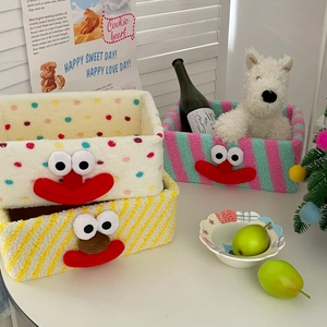 Cute cartoon clown storage basket set in plush lamb wool with quirky facial expressions